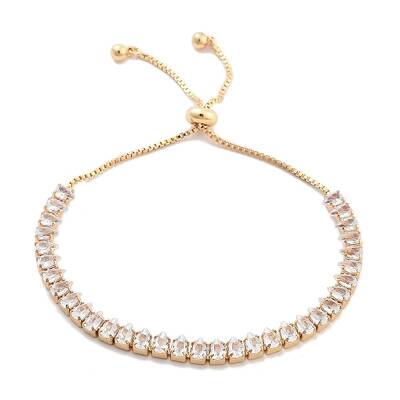 Brass Pave Clear Cubic Zirconia Teardrop Box Chain Slider Bracelets