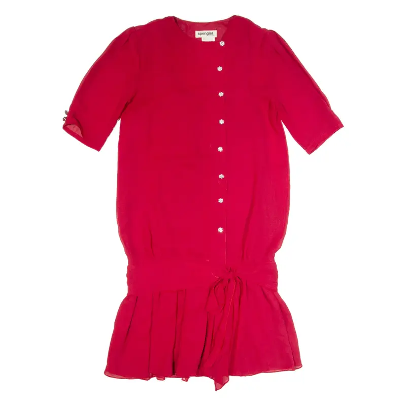 SPENGLER Womens Day Dress Red 90s Short Sleeve Knee Length M