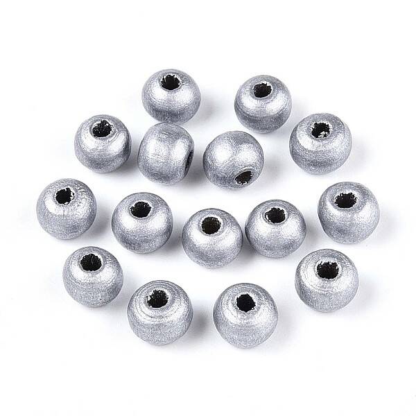 Spray Painted Round Natural Schima Wood Beads