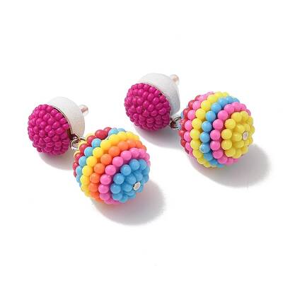 Resin Waxberry Round Ball Dangle Stud Earrings