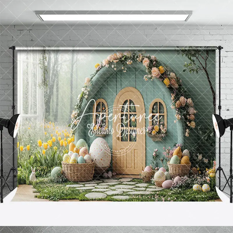 Aperturee Spring Greenery Floral Eggs Easter Photo Backdrop, 3X2FT(1MX0.6M), 14 USD, easter backdrops, ENHD3J08-M