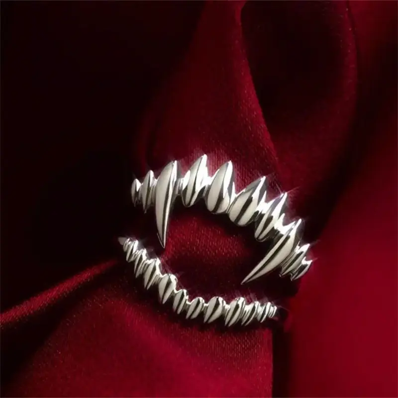 y2k fashionable vampire tooth ring open ring adjustable daily matching