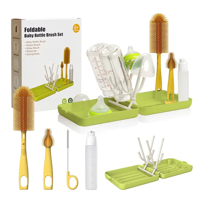 YOTIME Travel Bottle Brush, Travel Bottle Cleaner Kit with Foldable Bottle Drying Rack, for Visit Friends and Relations, Baby...