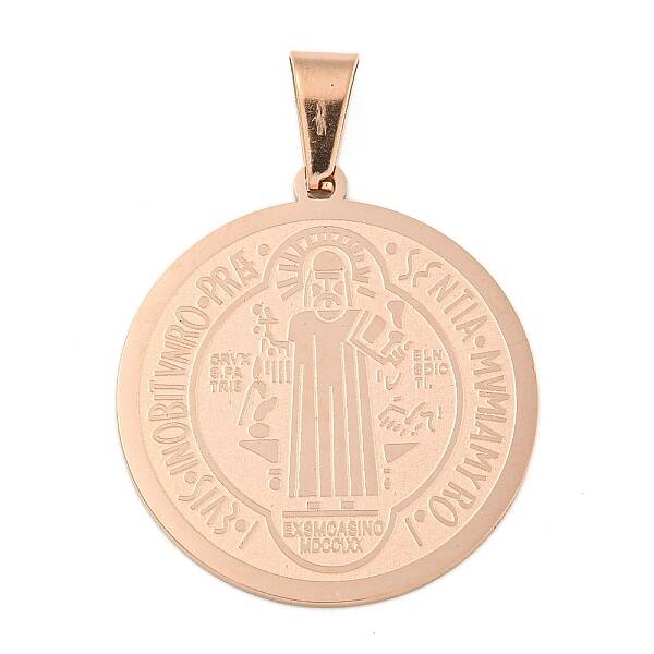 Ion Plating(IP)Trendy Necklace Findings Flat Round with San Benito 304 Stainless Steel Pendants