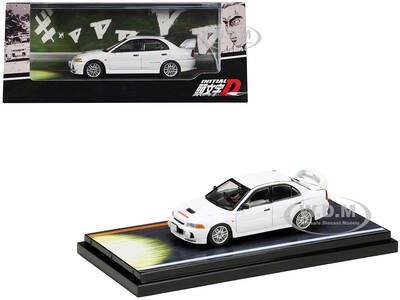 Mitsubishi Lancer RS Evolution IV RHD (Right Hand Drive) White Monstar with Seiji Iwaki Driver Figure Initial D (1995-2013) M...