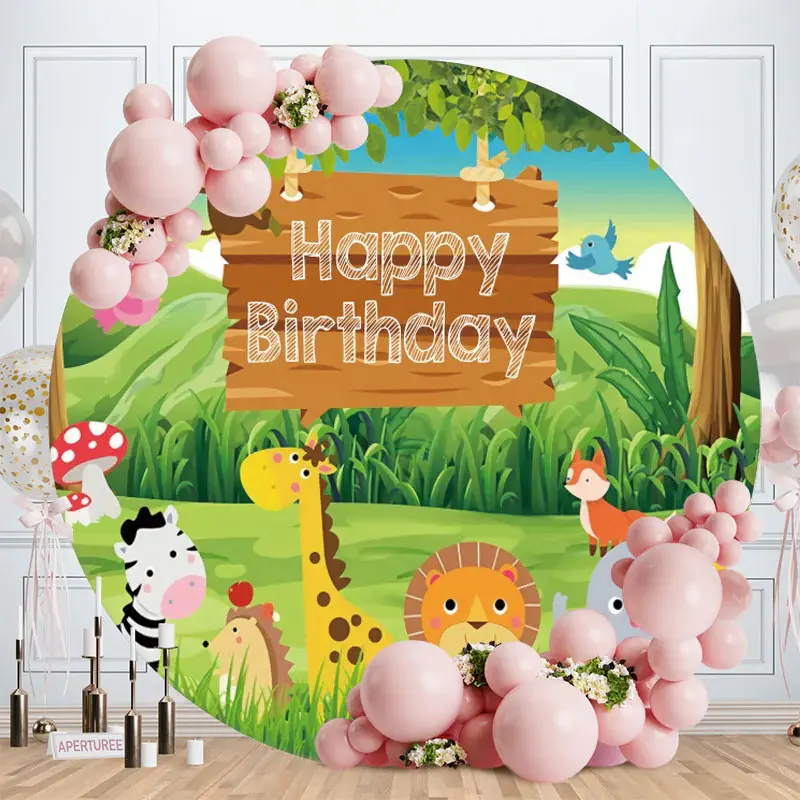 Aperturee Circle Animals Forest Happy Birthday Backdrop