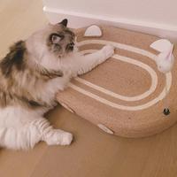 Large 24x15 Inch Oval Sisal Cat Scratcher and Bed with Spring Teaser Toy - Durable Scratch Board for Big Cats, Indoor Furnitu...