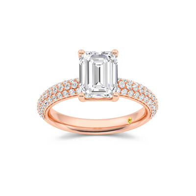 Delos Triple Row Pavé Set Emerald Cut Lab Grown Diamond Engagement Ring | 10K Rose Gold 3 1/10 CT. TW.
