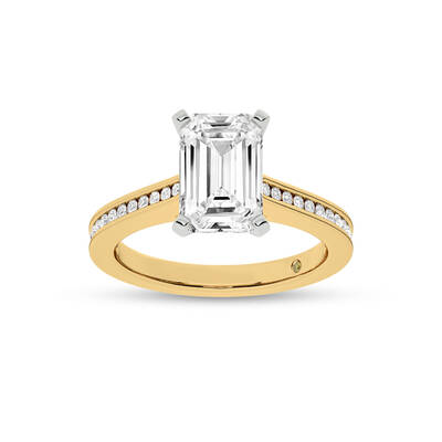 Paris Channel Set Emerald Cut Lab Diamond Engagement Ring | 10K Yellow Gold 3 3/4 CT. TW.