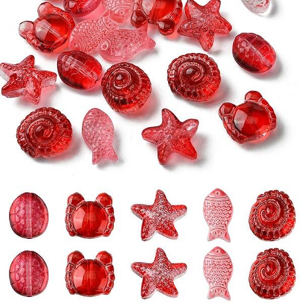 25Pcs 5 Style Ocean Themed Transparent Glass Beads Sets