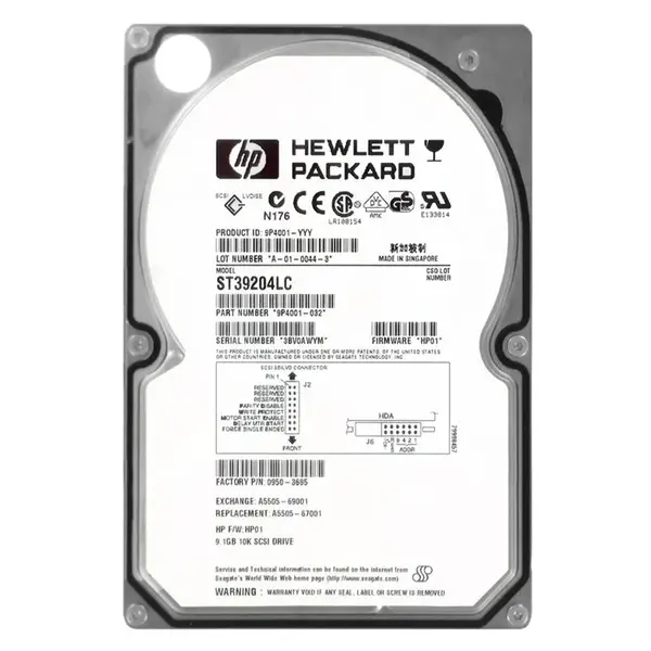 A5505-67001 HP 9.1GB Wide Ultra2 SCSI 10000 3.5-inch Hard Drive