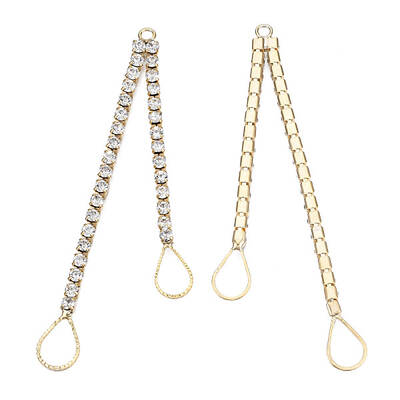 Brass Pave Crystal Rhinestone Chain with Teardrop Big Pendants