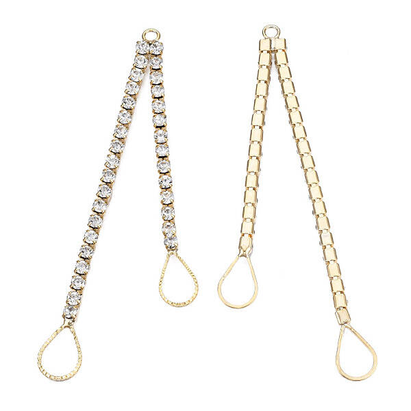 Brass Pave Crystal Rhinestone Chain with Teardrop Big Pendants