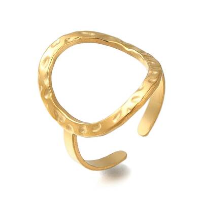 Hollow Oval 304 Stainless Steel Open Cuff Ring for Women