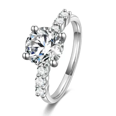 10K White Gold Round Moissanite Engagement Ring