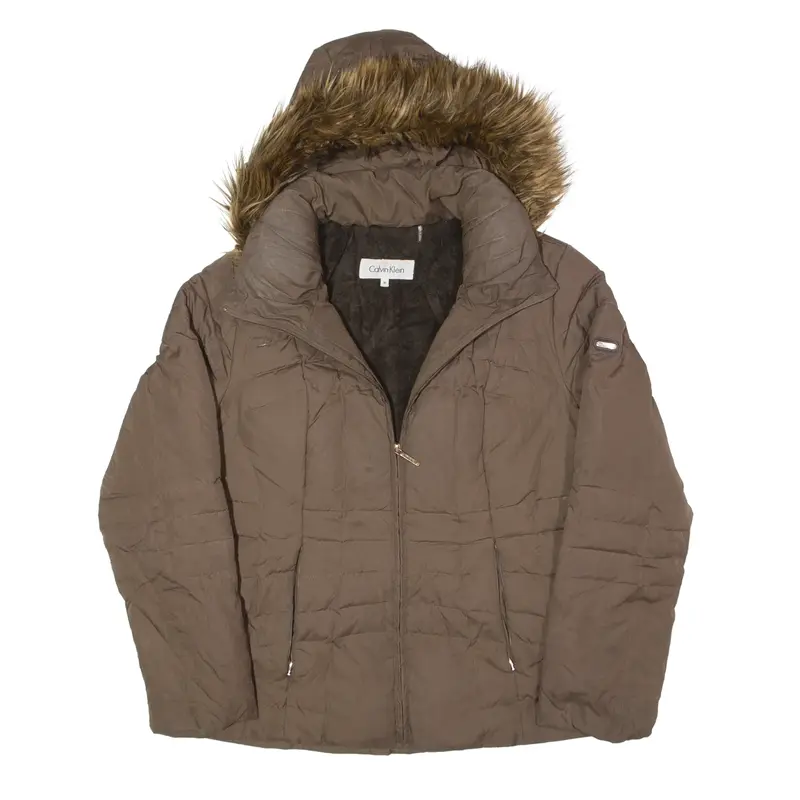 CALVIN KLEIN Fleece Lined Down Insulated Puffer Jacket Brown Womens M