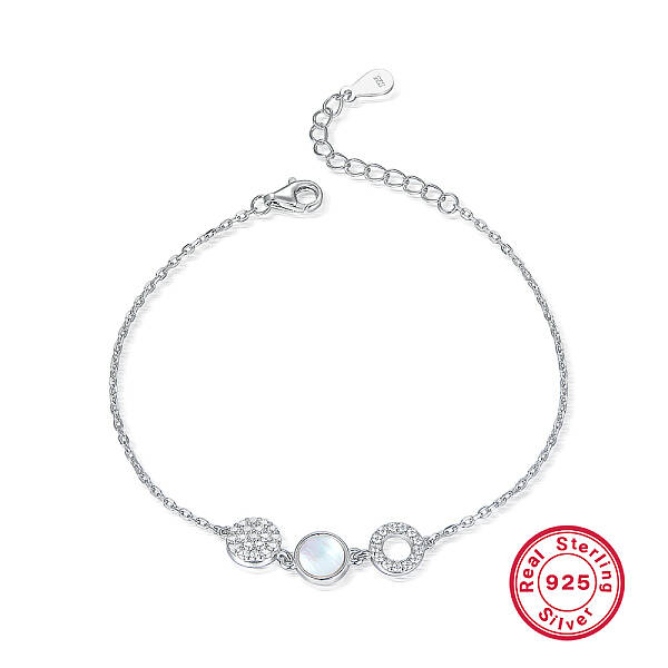 S925 Sterling Silver Inlaid Natural Mother of Pearl Bracelet for Women