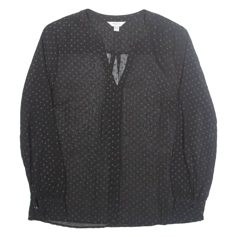 PRECIS Womens Printed Blouse Black V-Neck Long Sleeve Spotted S