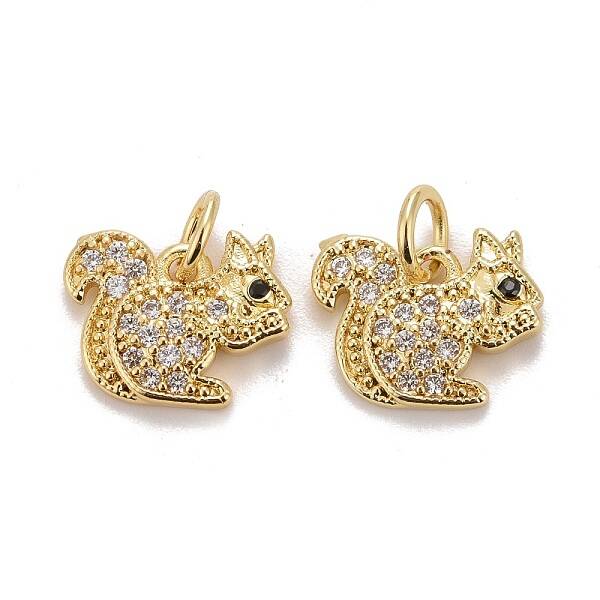 Autumn Theme Brass Micro Pave Clear & Black Cubic Zirconia Charms