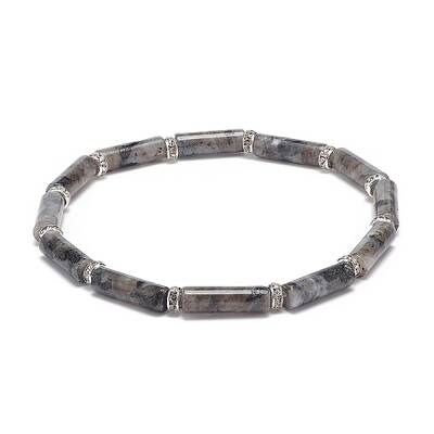 Natural Larvikite Column Beaded Stretch Bracelet