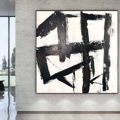 Original Abstract Black And White Rich Texture Painting On Canvas Franz Kline style Fine Art Oil Wall Art Wall Decor | CONFUS...