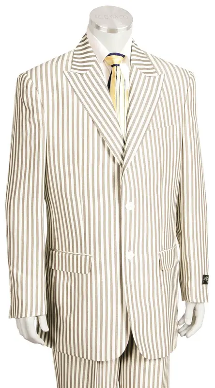 Canto Men's 3-Piece Seersucker Suit w/ Peak Lapel - Poly-Rayon Blend