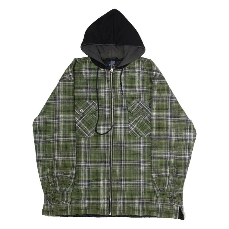 DICKIES Mens Workwear Jacket Green Flannel Hooded Plaid XL