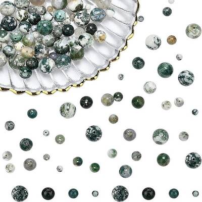 120Pcs 4 Style Natural Tree Agate Beads