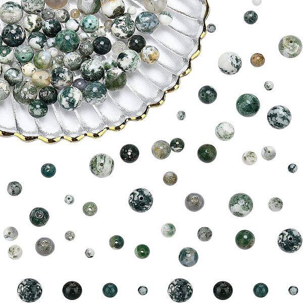 120Pcs 4 Style Natural Tree Agate Beads