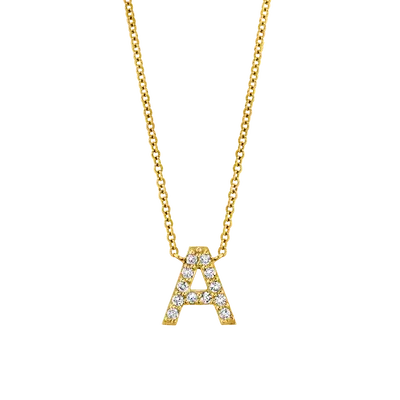 10K Gold Natrual Diamond Pave Letter Pendant Necklace