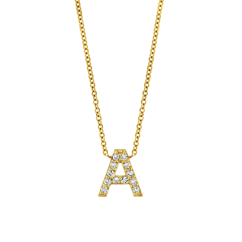 10K Gold Natrual Diamond Pave Letter Pendant Necklace