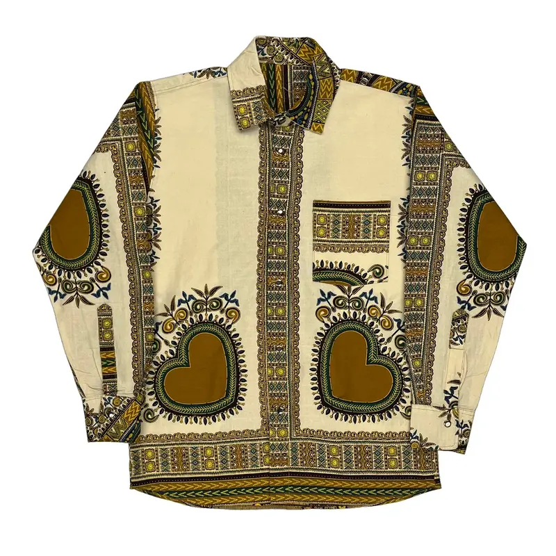 Unbranded Patterned Shirt - Large Beige Cotton
