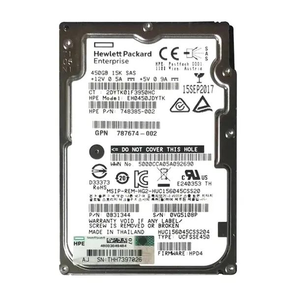748385-002 HP 450GB 12Gb/s SAS 15000 2.5-inch Hard Drive