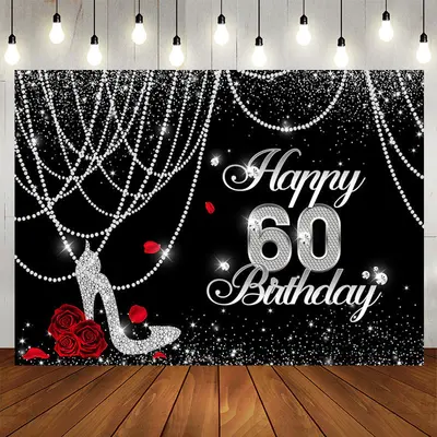 Aperturee Black White Glitter 60Th Birthday Backdrop