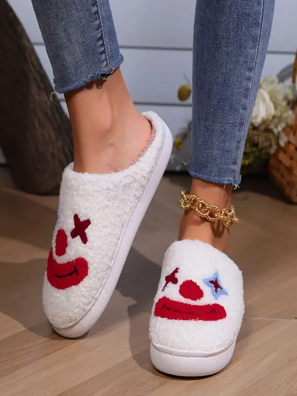 Women's Cute Cartoon Clown Pattern Plush Slippers, Casual Soft Comfortable Home Slippers, Warm Slippers for Indoor & Outdoor ...