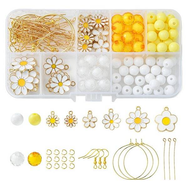 DIY Alloy Enamel Flower & Acrylic Beads Dangle Earring Making Kits