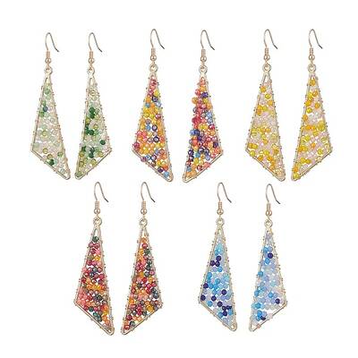 Glass Beaded Triangle Dangle Earrings