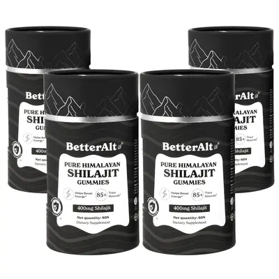 4 Packs of BetterAlt Pure Shilajit Resin Gummies | Tamarind & Mango Flavors | Helps Improve Stamina | Lab-Tested for Purity H...