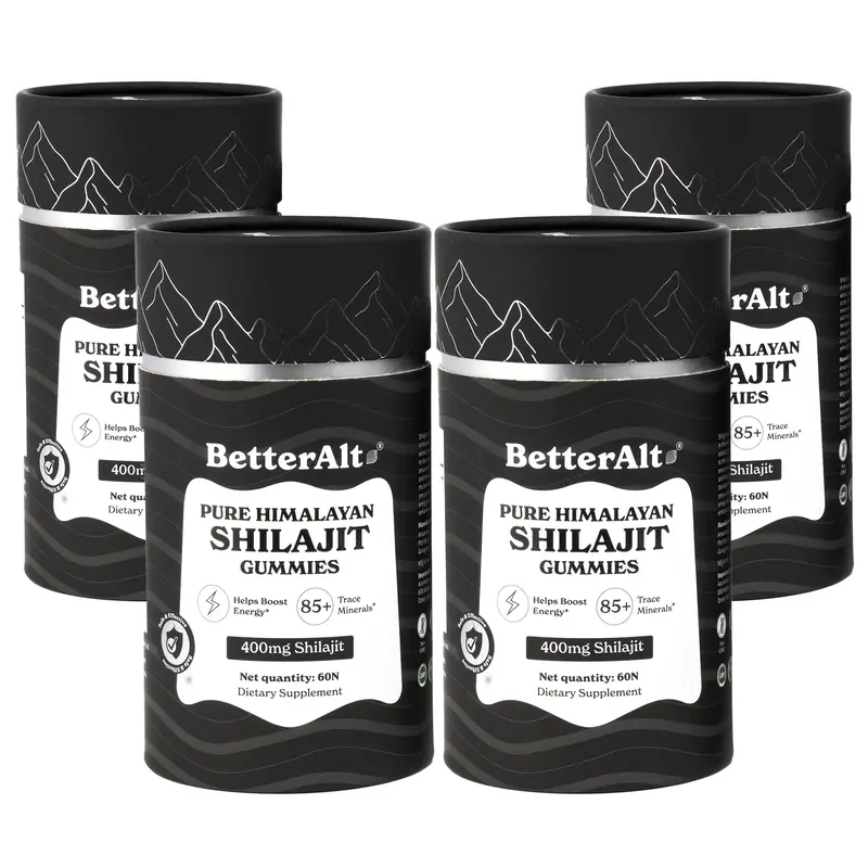 4 Packs of BetterAlt Pure Shilajit Resin Gummies | Tamarind & Mango Flavors | Helps Improve Stamina | Lab-Tested for Purity H...