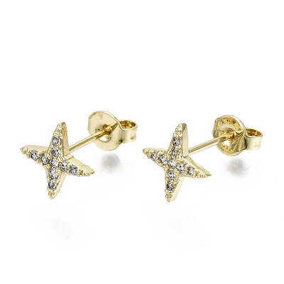 Brass Micro Pave Clear Cubic Zirconia Stud Earrings
