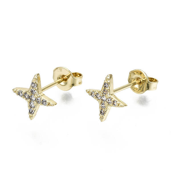 Brass Micro Pave Clear Cubic Zirconia Stud Earrings