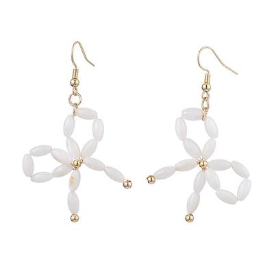 Dyed Natural Shell Beaded Bowknot Dangle Earrings