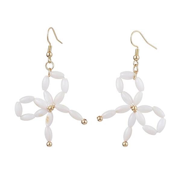Dyed Natural Shell Beaded Bowknot Dangle Earrings