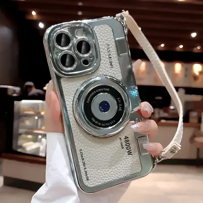 Creative Vintage Camera Design Phone Case With Lanyard, 1 Count Decorative Phone Protective Cover, Phone Accessories Compatib...