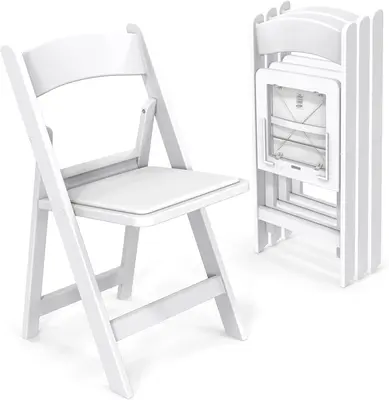 1/4 Pack White Resin Plastic Folding Chair with Padding Seat Weight Capacity to 350 lbs for Indoor Ourdoor Use