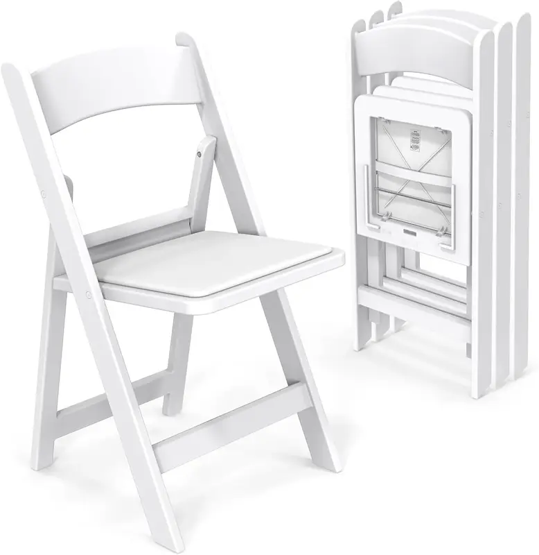 1/4 Pack White Resin Plastic Folding Chair with Padding Seat Weight Capacity to 350 lbs for Indoor Ourdoor Use