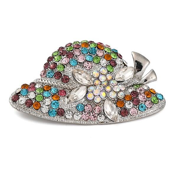 Hat Alloy Colorful Rhinestone Brooch