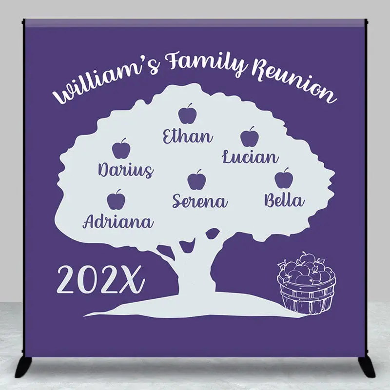Purple Apple Tree Name Custom Family Reunion Backdrop - Aperturee