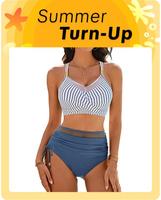 Blooming Jelly Modest Mesh Metal Crisscross Back Bathing Suit Women High Waisted Tummy Control Bikini Sets Outdoorfun Fathers...