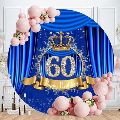 Aperturee Blue Crown And 60th Diamonds Round Birthday Backdrop